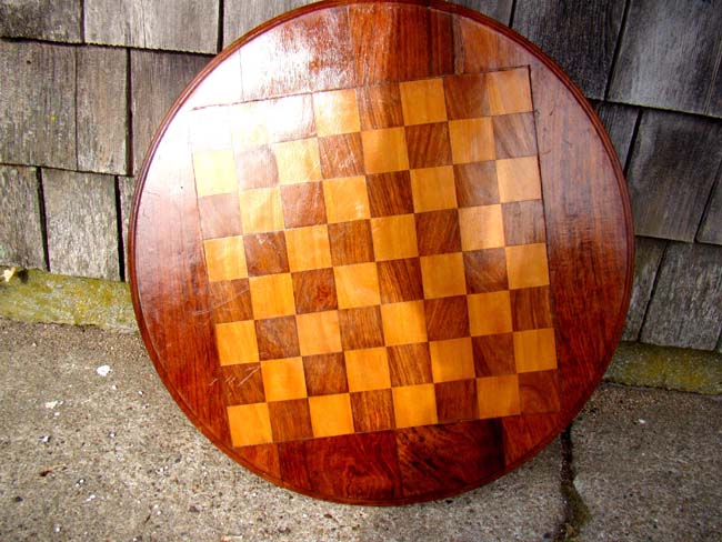 A beautiful antique fruitwood inlaid double side games board for chess, checkers, backgammon and cribbage circa 1890